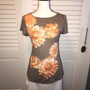 Taupe with orange flowers accented  with sequins